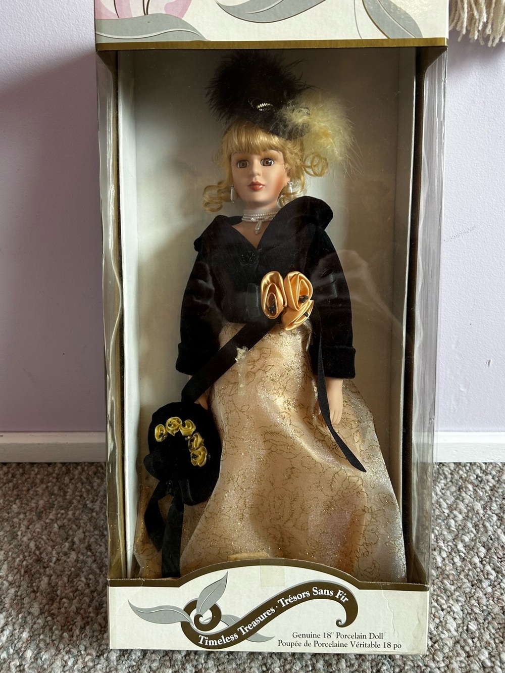 18" Porcelain Fashion Doll in Black & Gold in Box 2003